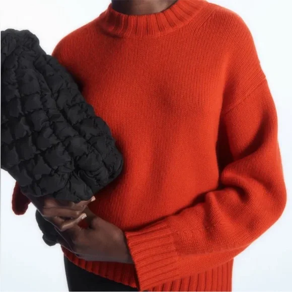 COS Chunky Pure Cashmere Crewneck Sweater Orange Size Small - Picture 3 of 7